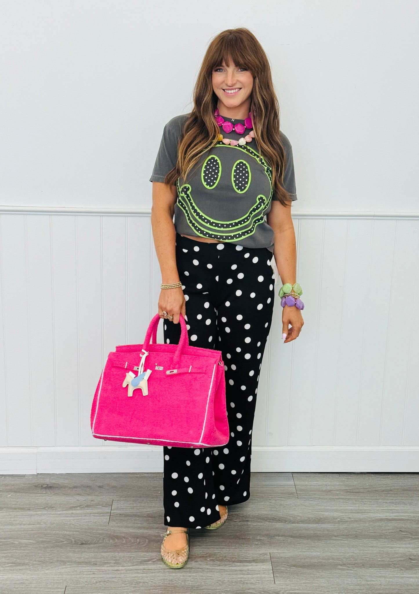 Green Polka Dot Happy Face Tee (Reg. and Plus)
