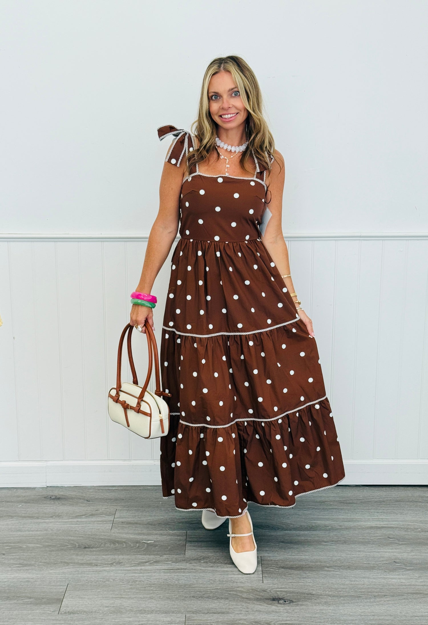Dark Brown/Ivory Polka Dot Tiered Maxi Dress (Reg.)