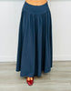 Navy Smocked Back Midi Skirt (Reg. and Plus)