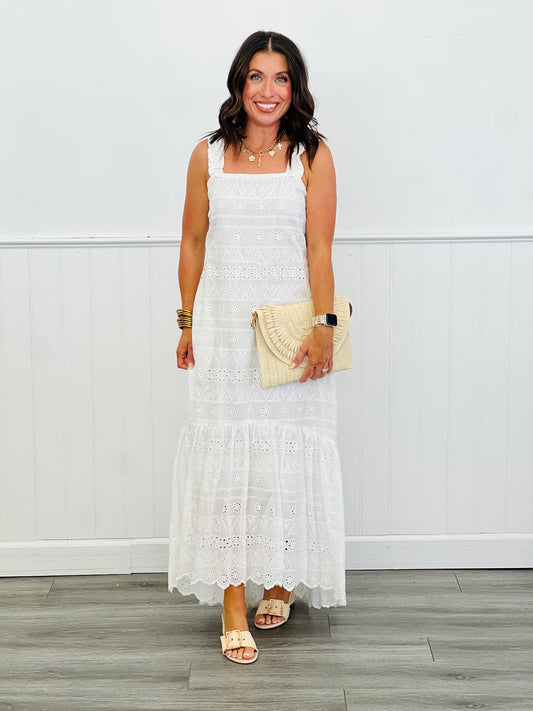 White Eyelet Embroidered Midi Dress (Reg. and Plus)