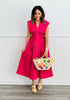 Magenta V-Neck Smocked Waist Sleeveless Midi Dress (Reg & Plus)