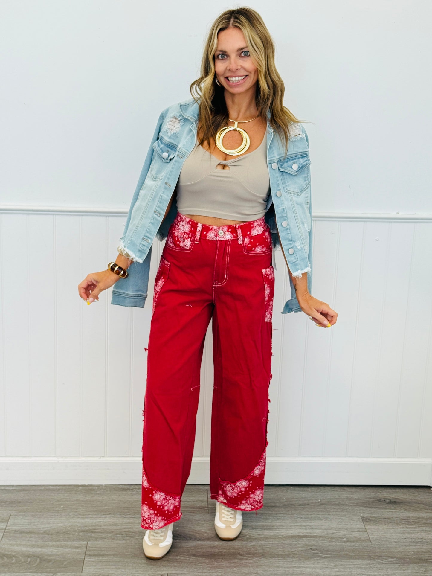 POL Red Paisley Contrast Relaxed Pants (Reg.)