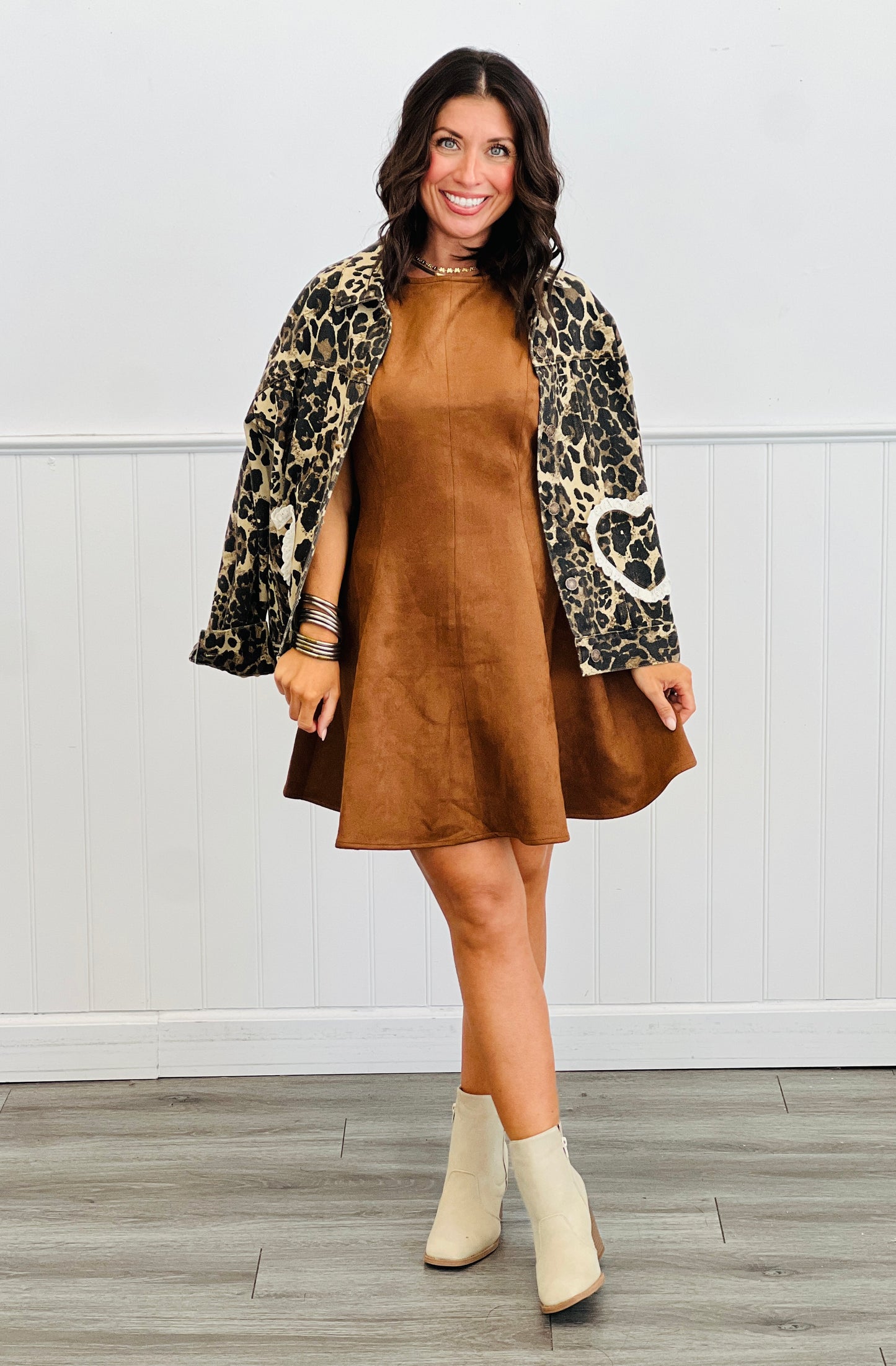 Camel Flared Suede Mini Dress (Reg.)