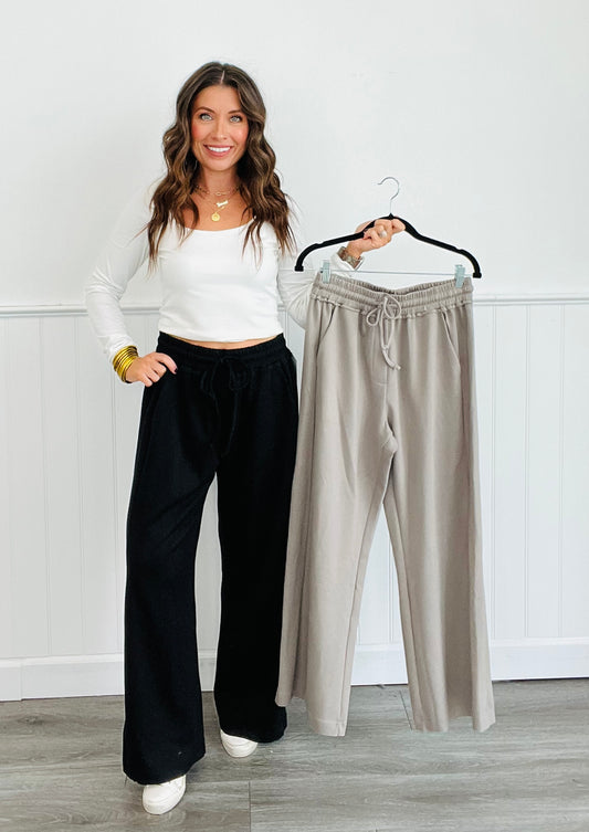 High Waist Wide Leg Pants (Reg & Plus)-2 Colors