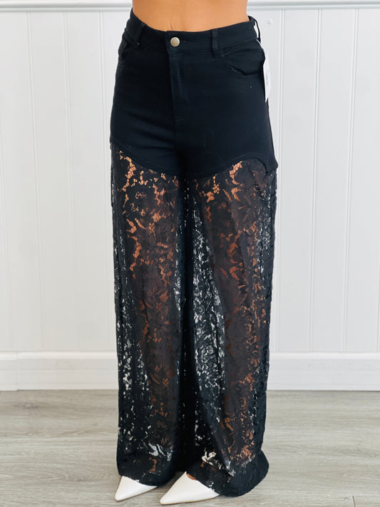 Black Denim Lace Pants (Reg.)