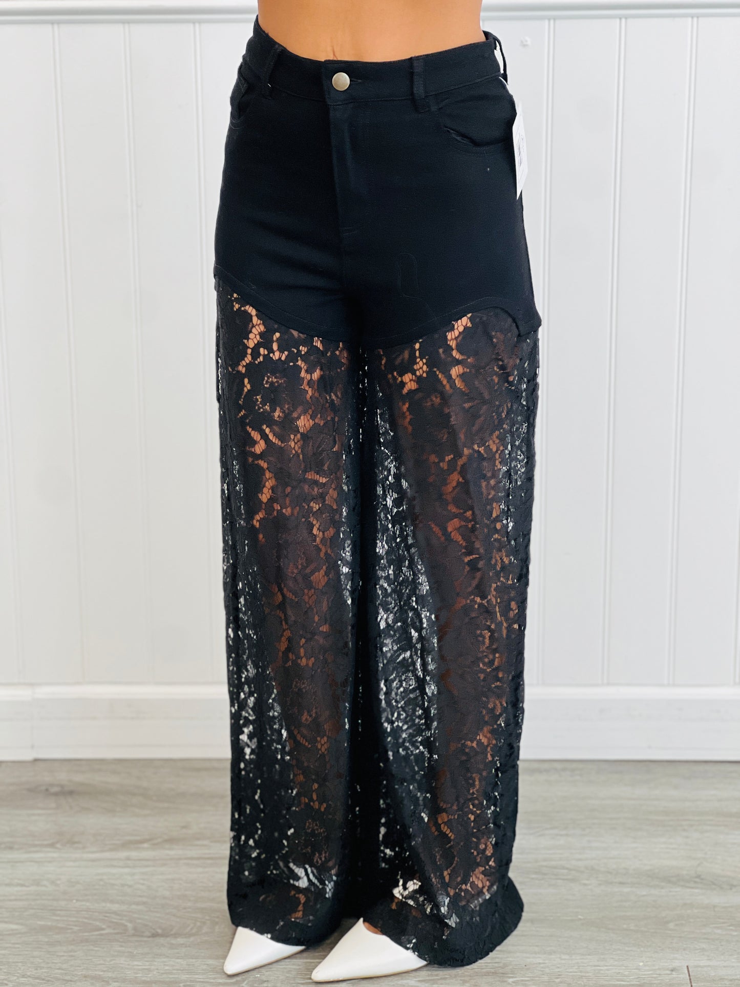 Black Denim Lace Pants (Reg.)