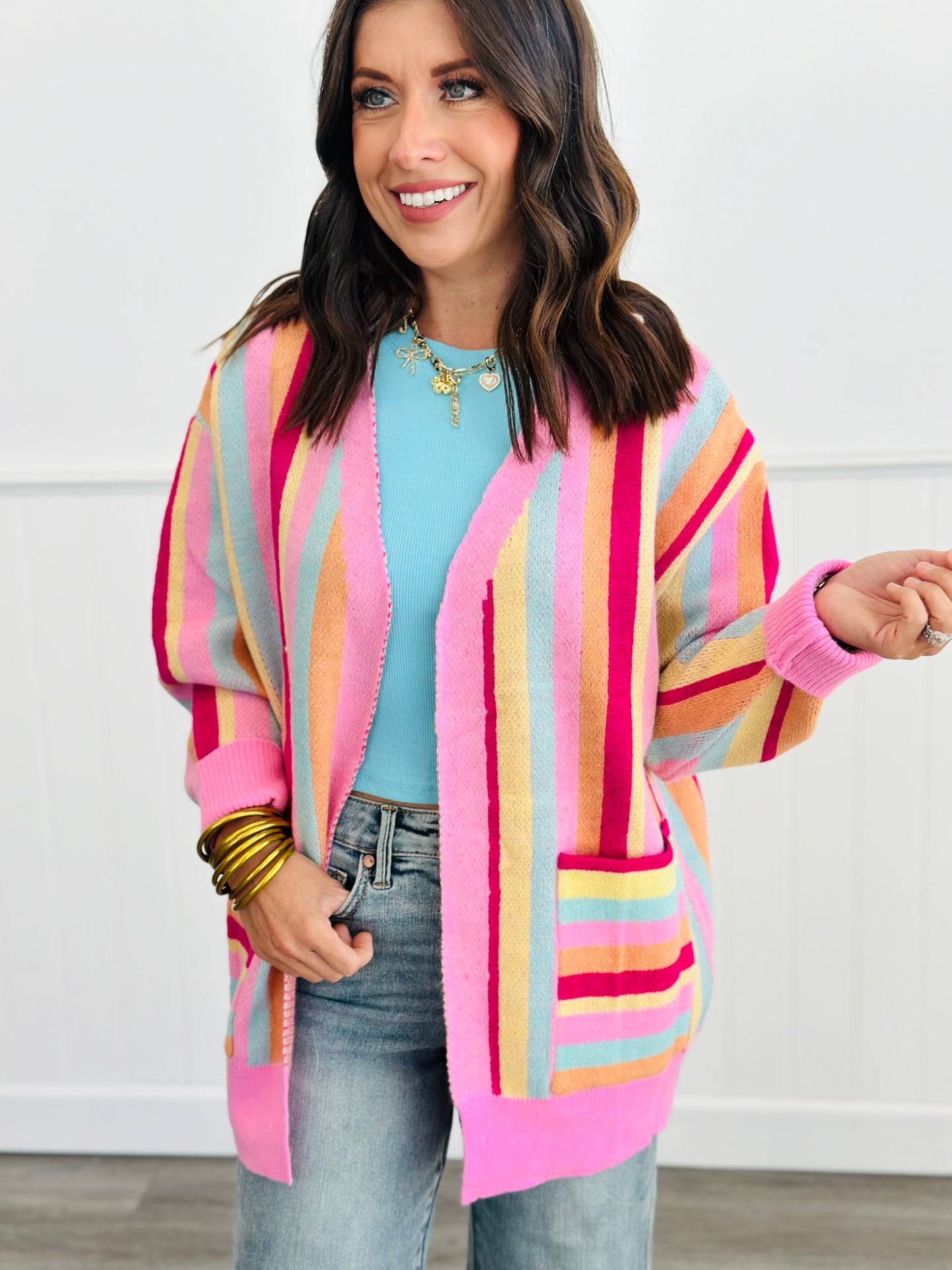 Multicolor Striped Sweater Cardigan (Reg.)