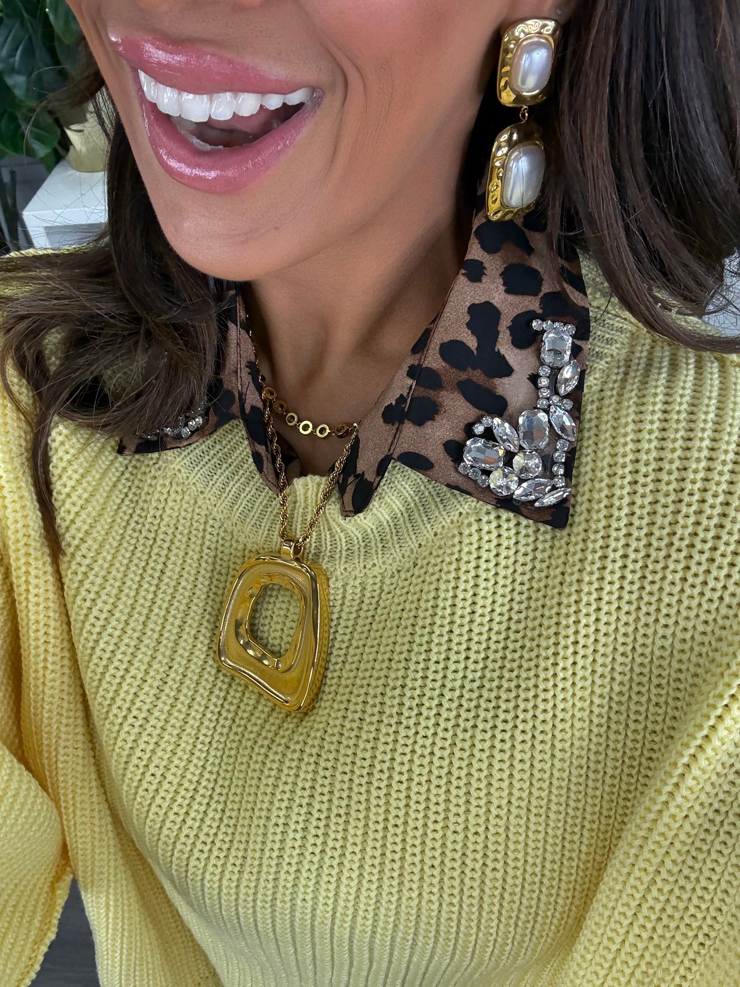 Leopard Crystal Faux Collar (OS)