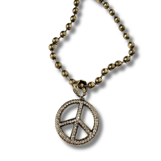 Antique Gold Peace Sign Necklace