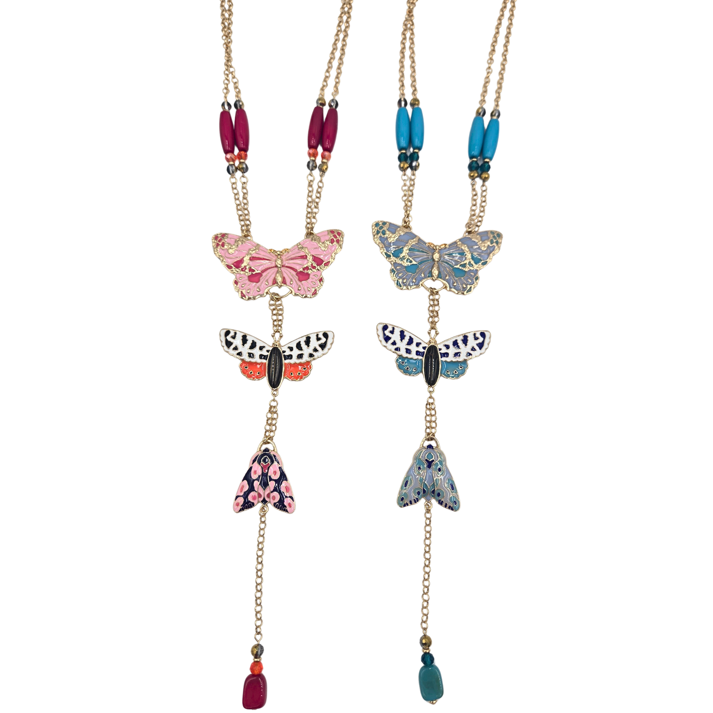 Enamel Butterfly Lariat Necklace (2 colors)