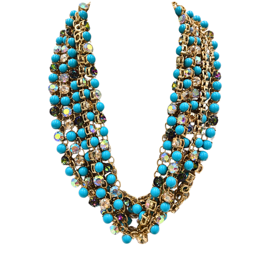 Five Strand Turquoise Bling Necklace