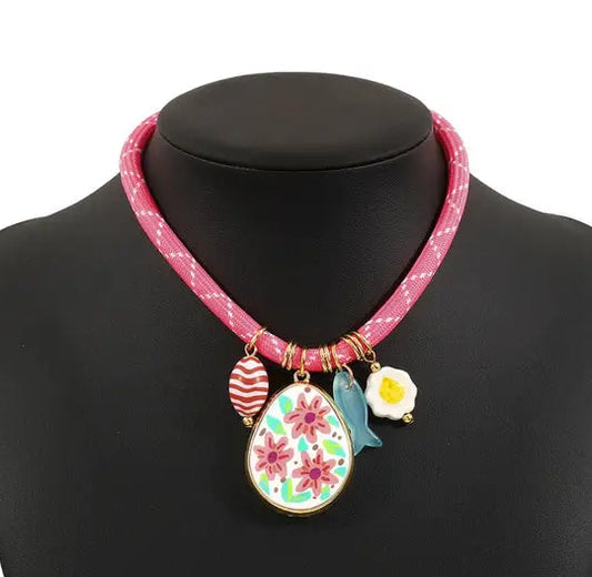 Pink Multi Charm Rope Necklace