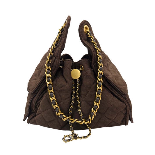 Chocolate Drawstring Faux Suede Bag