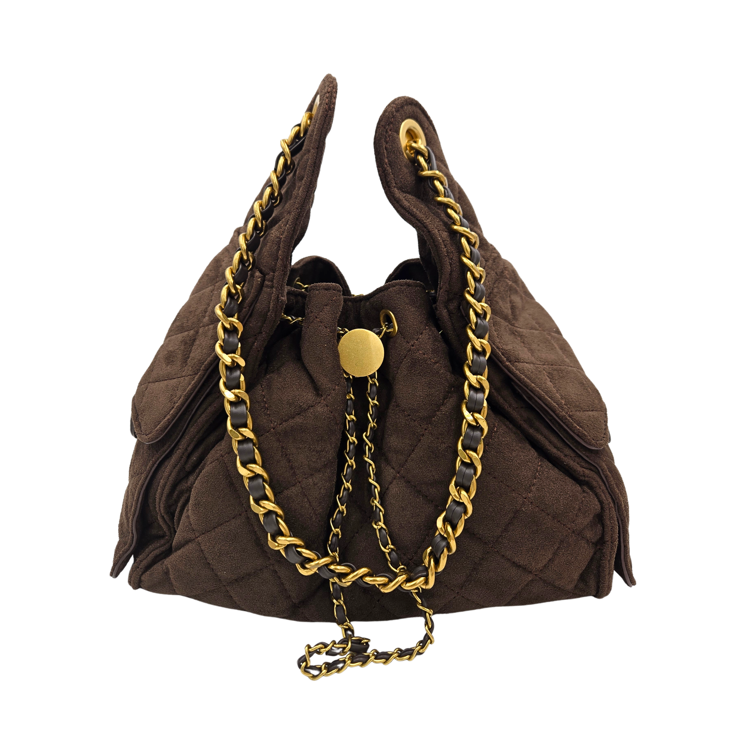 Chocolate Drawstring Faux Suede Bag