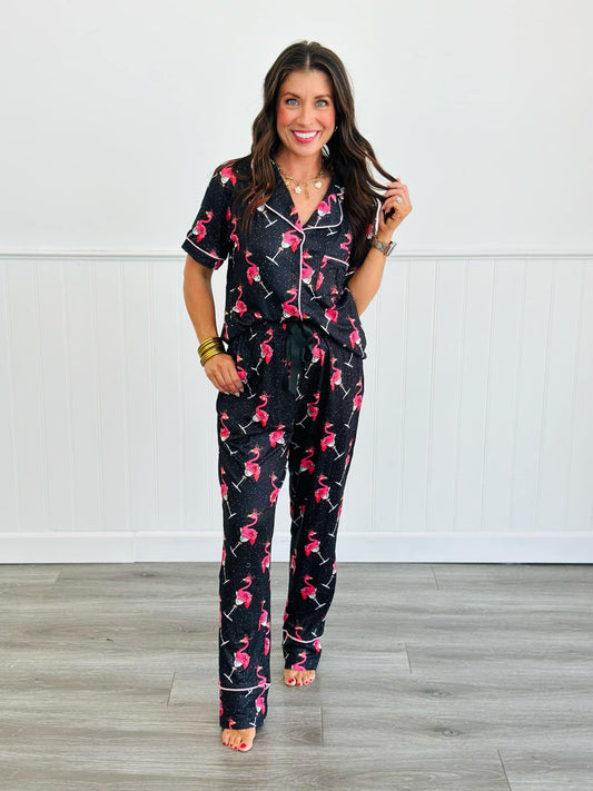 Shirley & Stone Button Up Flamingo-tini Pajama Set (Reg. and Plus)