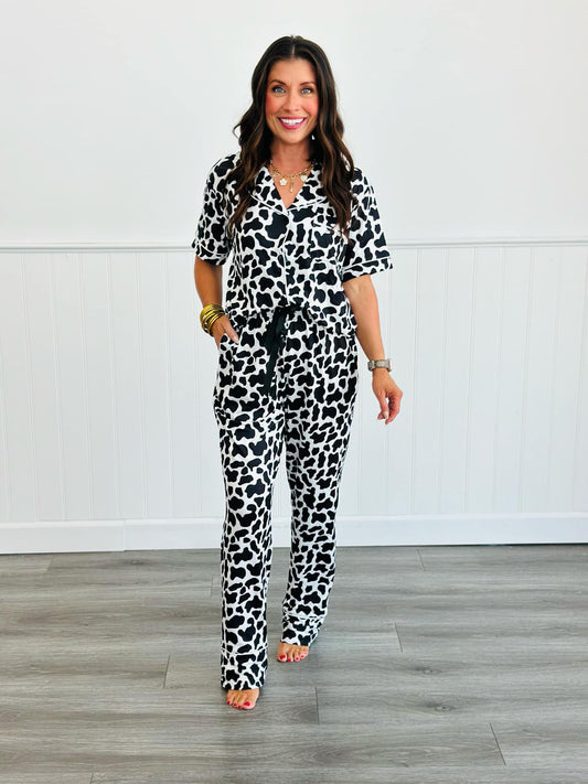 Shirley & Stone Button Up Cow Print Pajama Set (Reg. and Plus)