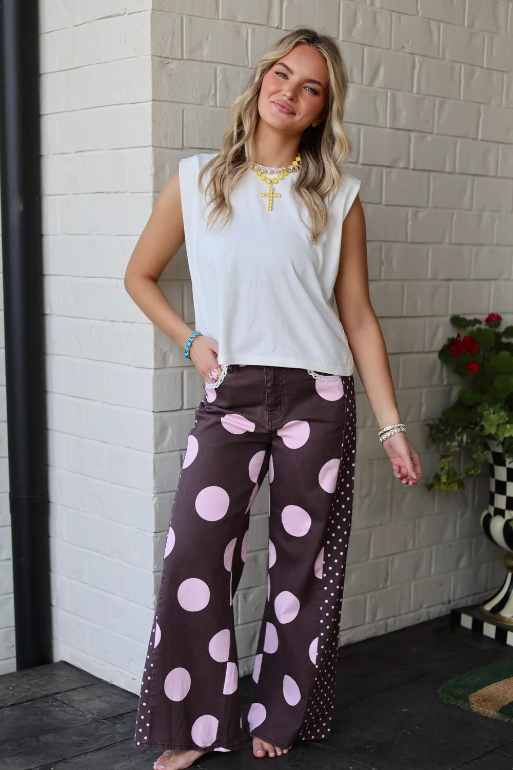 Brown Polka Dot Denim Pants (Reg.)