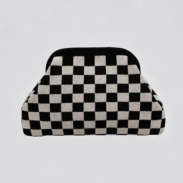 Checkered Knit Cosmetic Bag Clutch