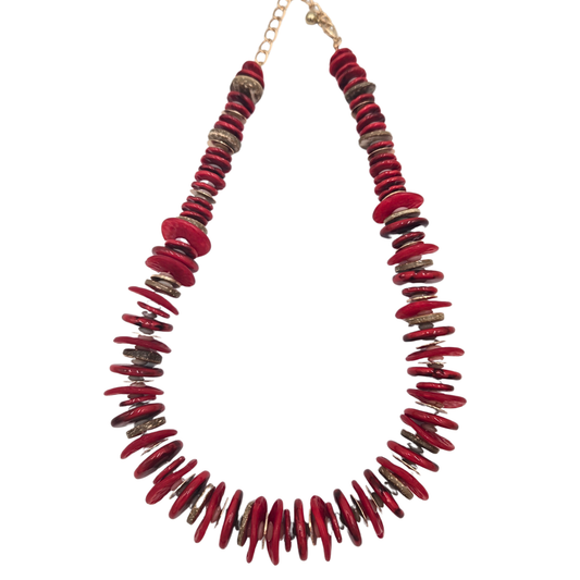 Red Disk Beaded Necklace