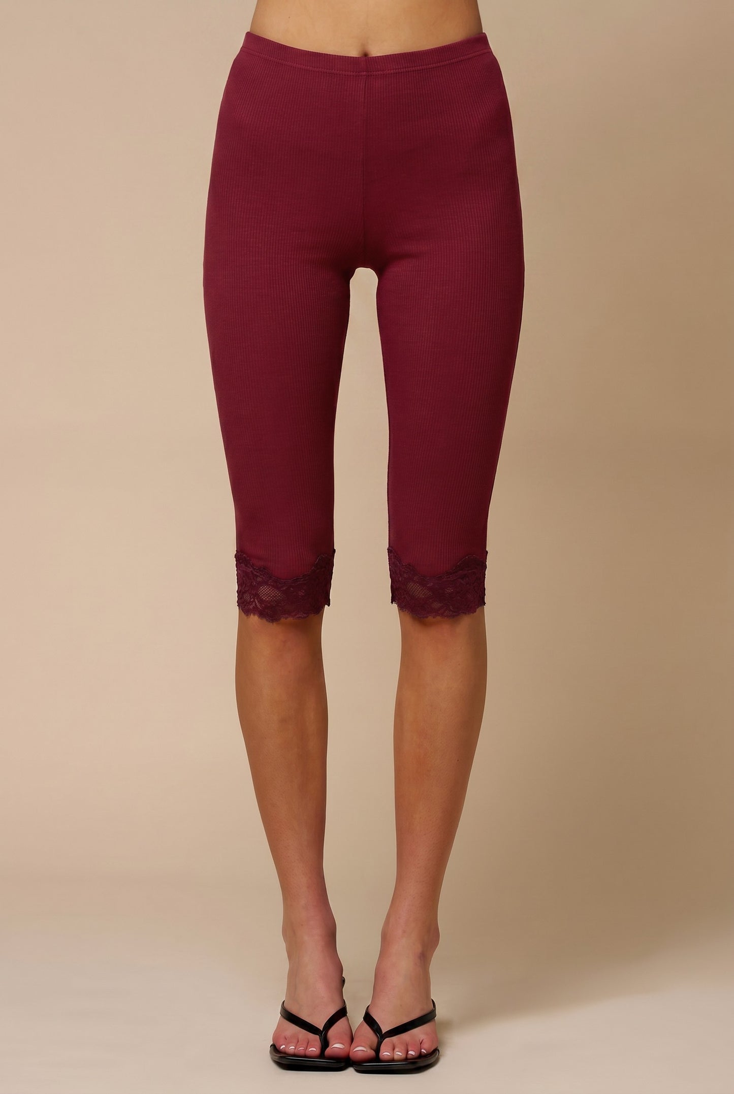 Burgundy Lace Trim Capri Pants (Reg.)