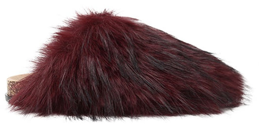Bordeaux Faux Fur Slip-On Mules