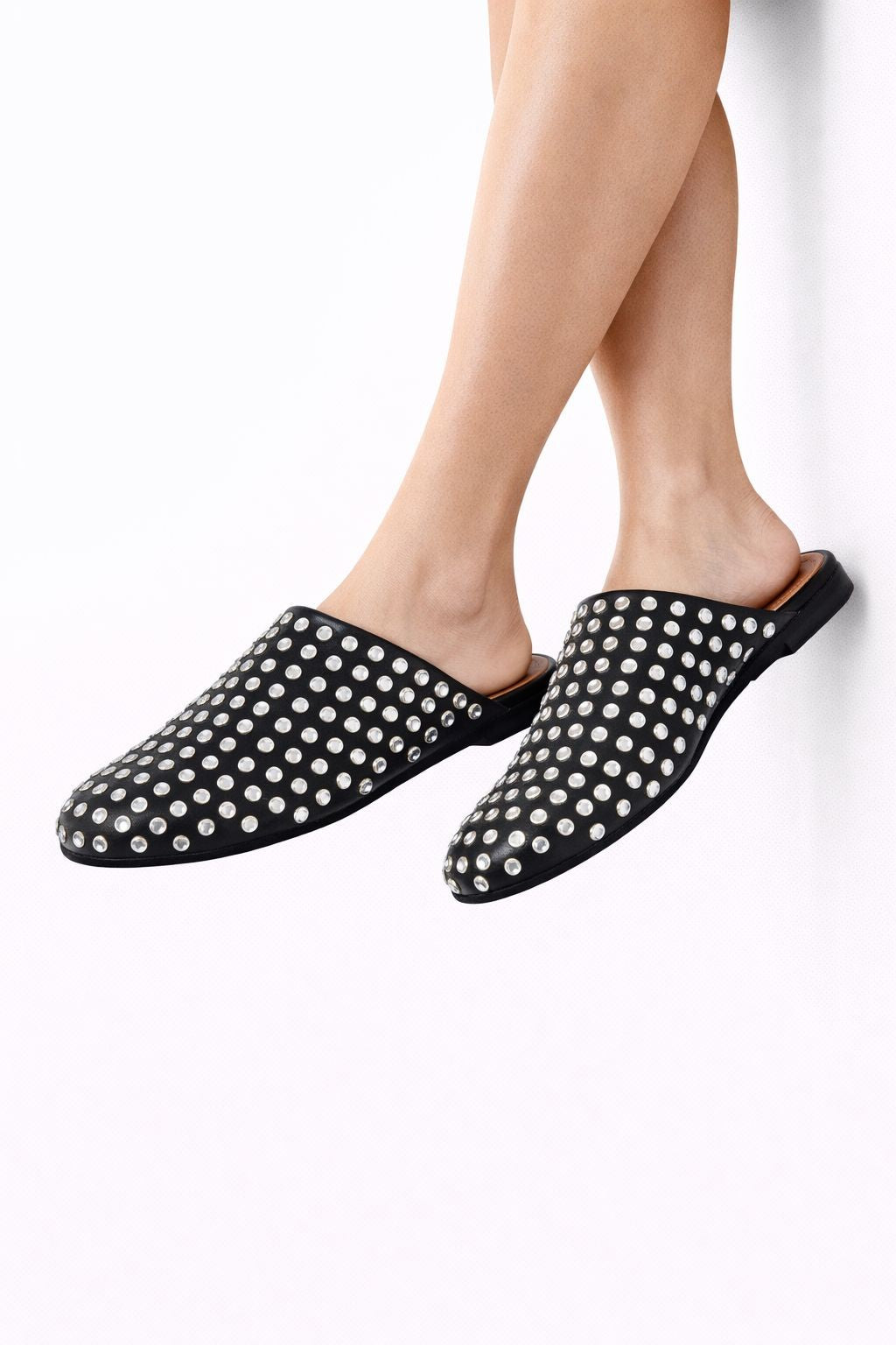 Black Spotlight Stud Mules