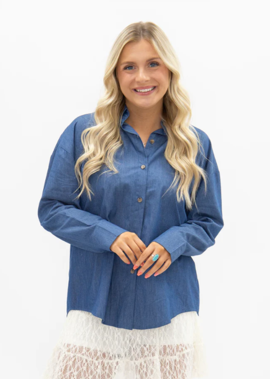 Chambray Kathryn Classic Button Down Top (Reg. & Plus)
