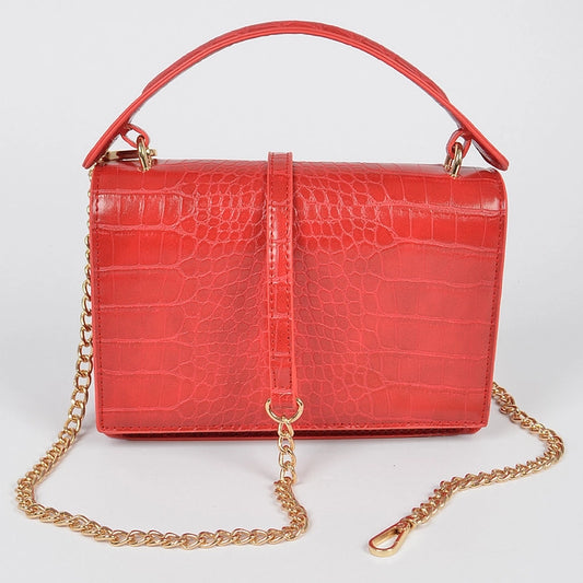 Red Faux Croc Crossbody Bag