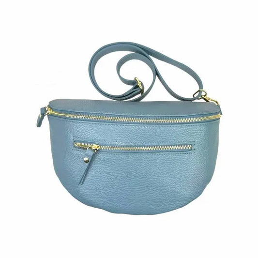 Light Blue Leather Front Pocket Bum Bag