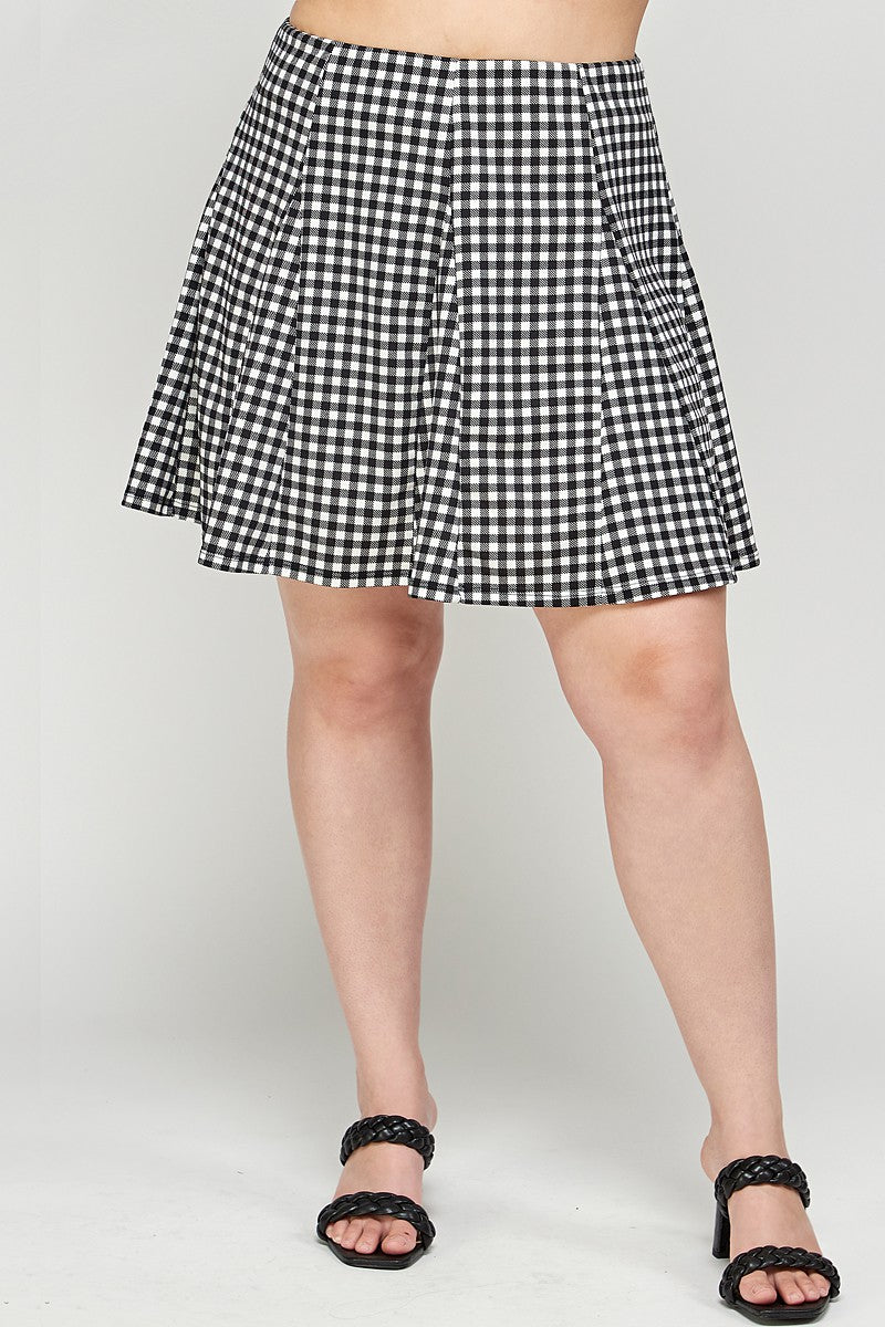 Gingham Print A-Line Mini Skirt (Plus)