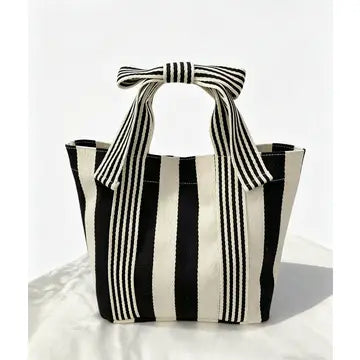 Striped Canvas Tote Bow Handle Bag (4 Colors)