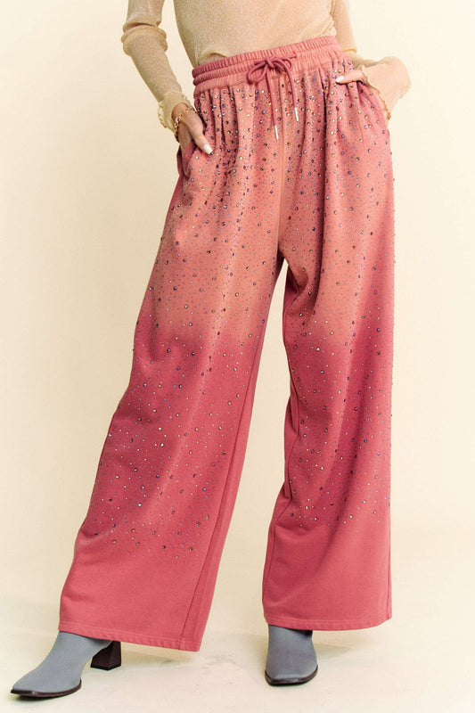 Coral Reef Rhinestone Wide Leg Pants (Reg. and Plus)