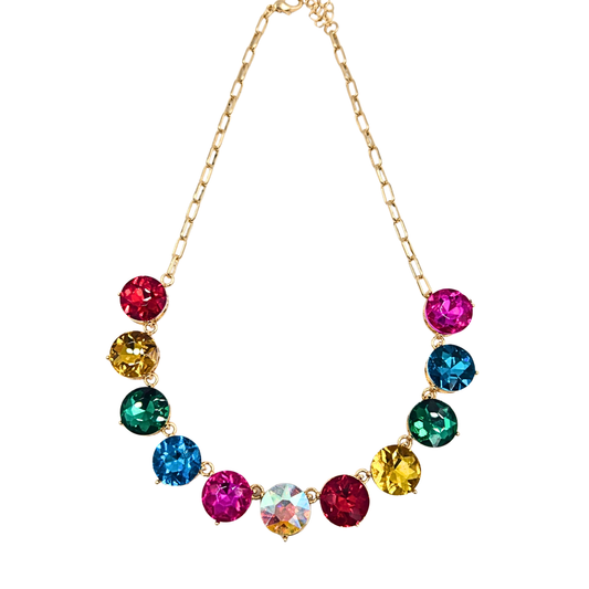 Round Rainbow Jewel Statement Necklace
