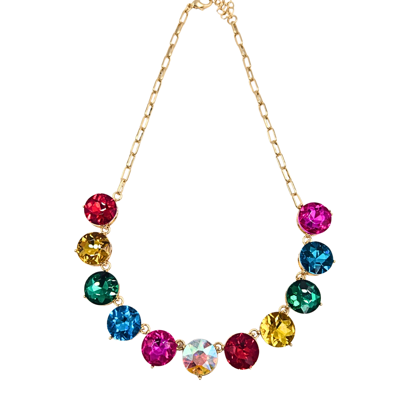 Round Rainbow Jewel Statement Necklace