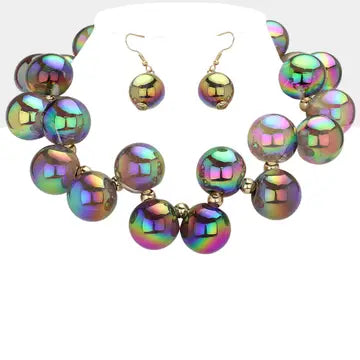 Chunky Iridescent Ball Beaded Necklace (2 Colors)
