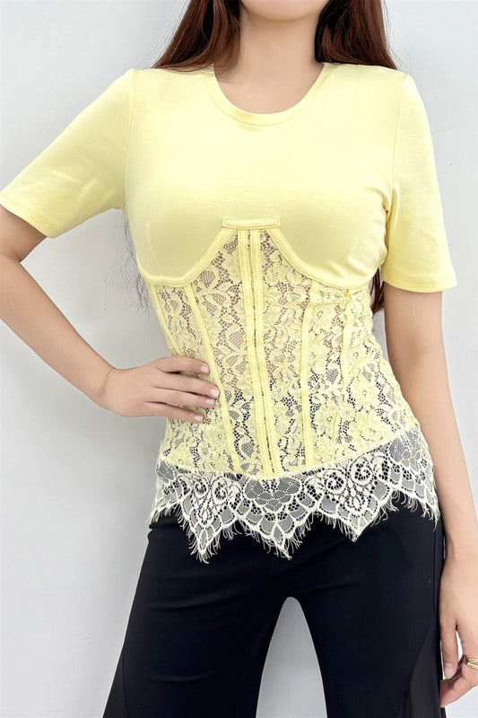 Butter Yellow Lace Corset Panel Top (Reg.)