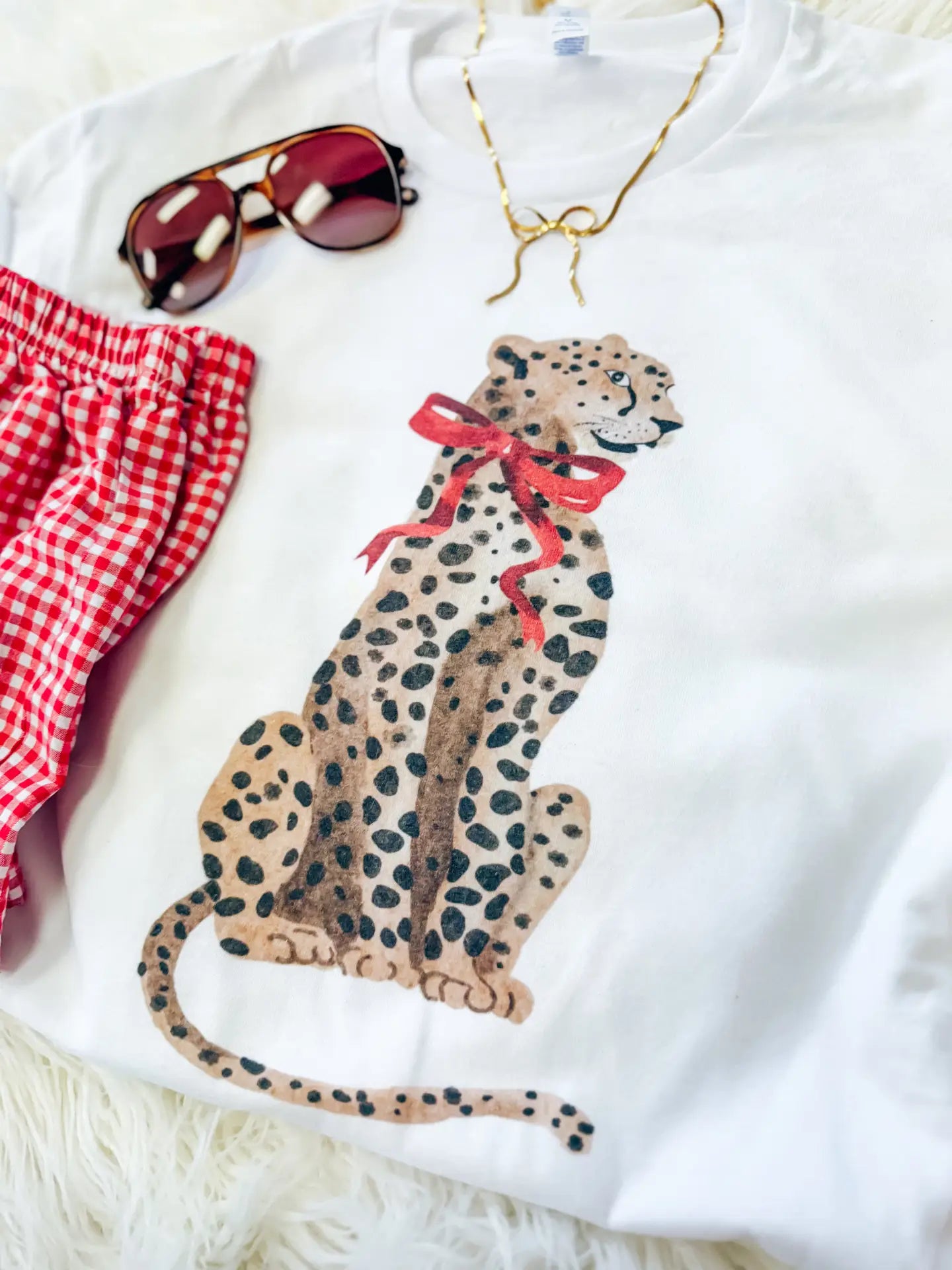 Leopard With Bow Graphic Tee (Reg. and Plus)