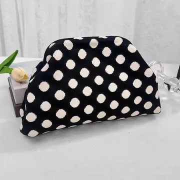 Black Polka Dot Woven Clutch
