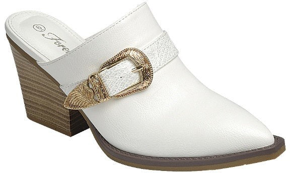 The Dolly Buckle Mule in White