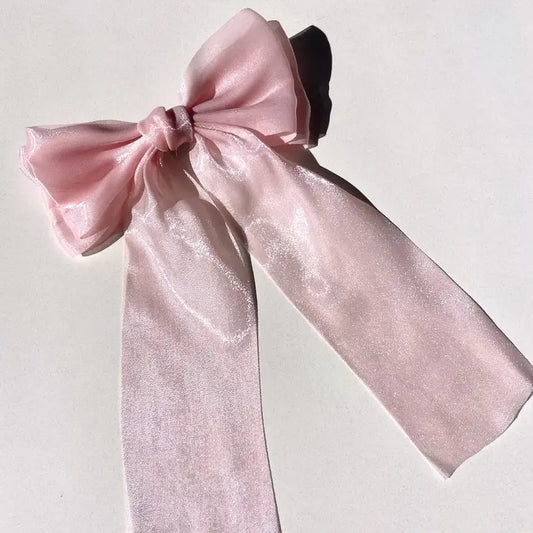 Pink Organza Hair Bow Barrette