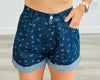 Dark Denim Floral Print Shorts (Reg & Plus)