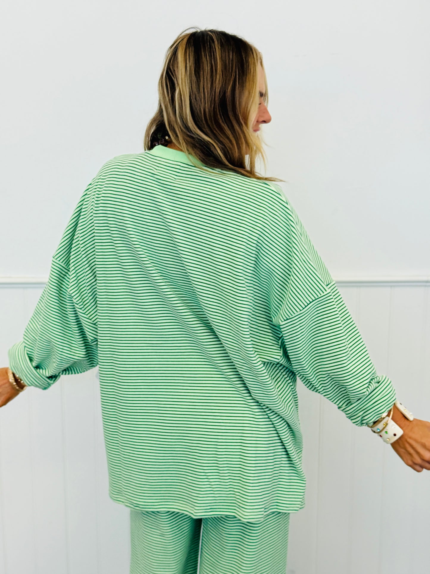 Lime Striped Oversized Fleece Sweater Top (Reg.)