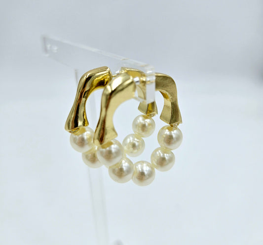 Gold and Pearl Trendsetter Hoops