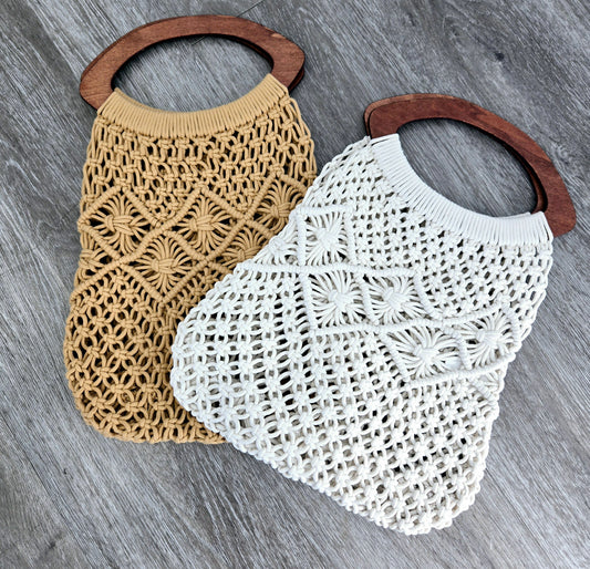 Wooden Handle Boho Bag (2 colors)