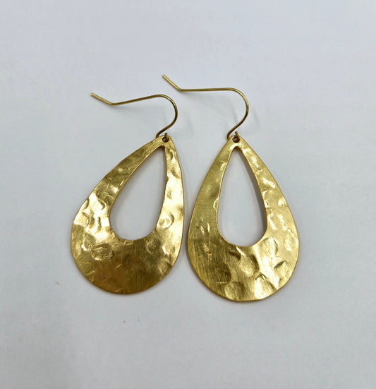 Hammered Gold Tear Drop Earrings