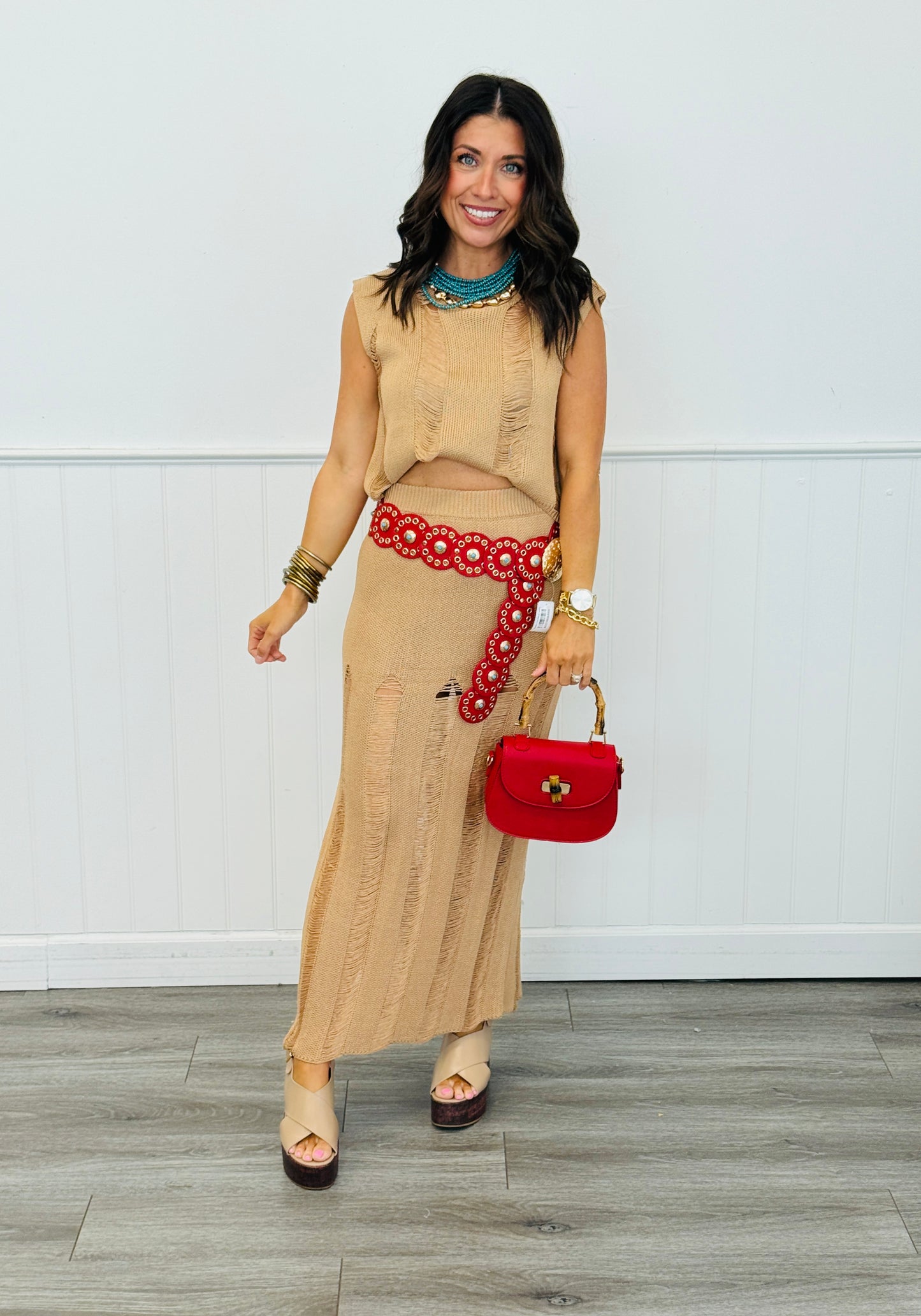 Camel Sleeveless Top & Maxi Skirt Set (Reg.)