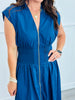 Navy V-Neck Smocked Waist Sleeveless Midi Dress (Reg.)