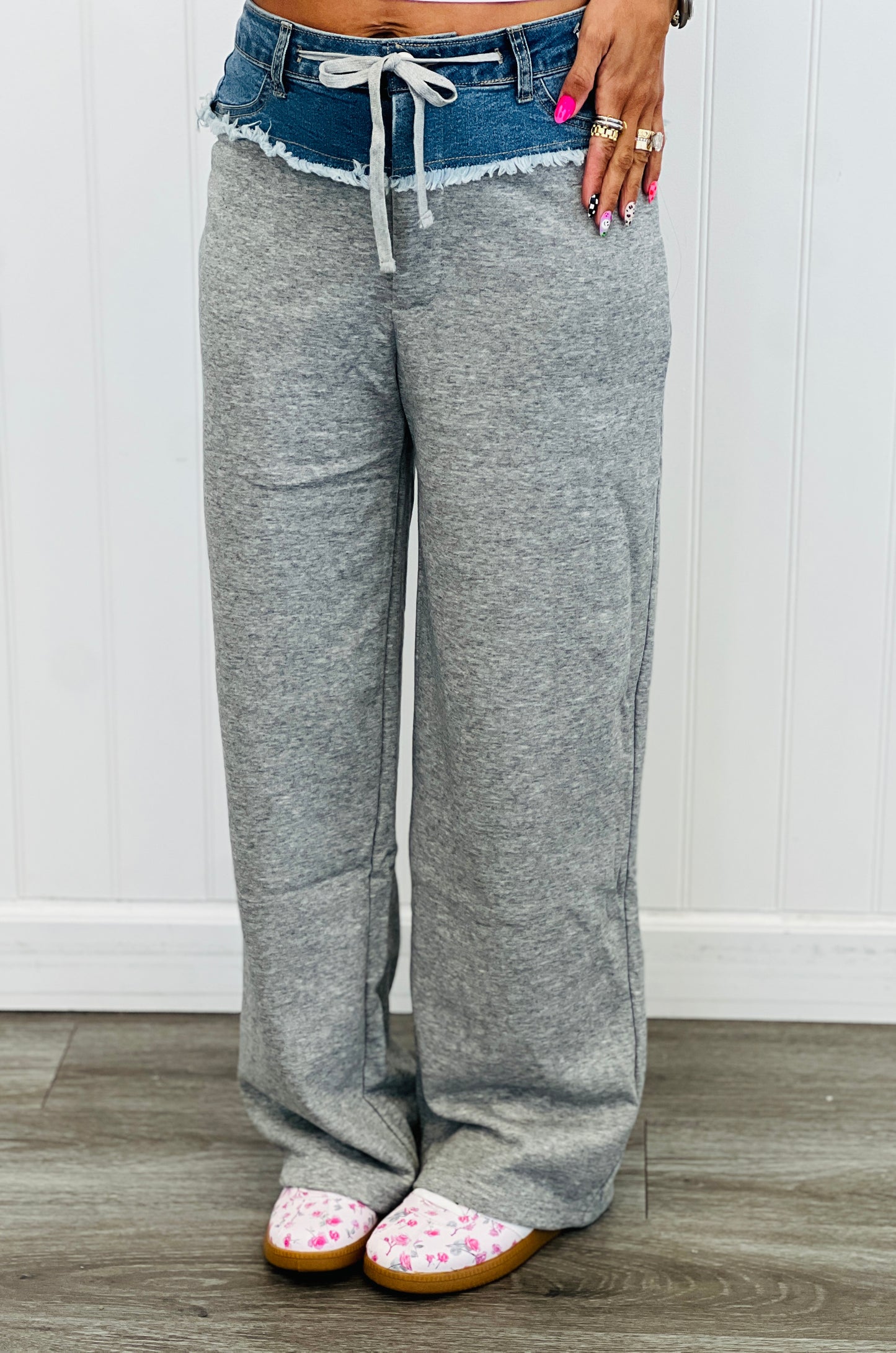 Contrast Waistband Drawstring Pants (Reg.)-2 Colors