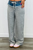 Contrast Waistband Drawstring Pants (Reg.)-2 Colors