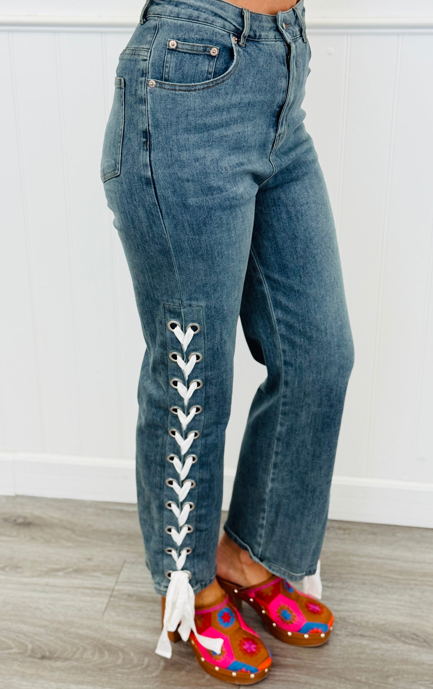 Denim Blue Lace Up Side Pants (Reg.)